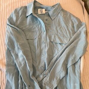 Equipment women’s button down. New w/ tags & extra button. Blue & white pattern